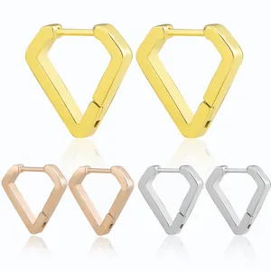Pendientes de aro geométricos de acero inoxidable, diseño poligonal, joyería de moda.