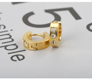 Gold stainless steel hoop earrings with sparkling rhinestones fashion chic jewelry for women