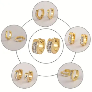 Minimalist Stainless Steel Rhinestone Hoop Earrings Chic Electroplated Gold Circular Huggie Earrings For Unisex Daily Gift Fashion