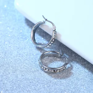 Pendientes de aro de acero inoxidable con circonita tendencia para mujer y hombre
