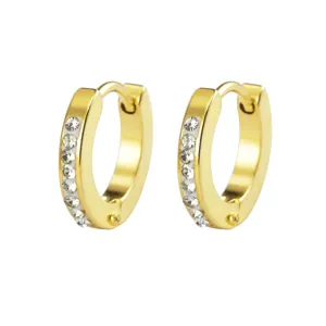 Gold stainless steel micro-set rhinestone hoop earrings for women fashion daily jewelry