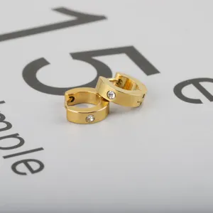 Gold stainless steel hoop earrings with a sparkling crystal stone, chic daily jewelry for women.