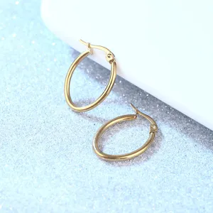 Minimalist Stainless Steel Geometric Oval Hoop Earrings For Women Men Gold Plated Glossy Fashion Jewelry Gift Trendy Stud Earrings