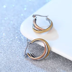 Roestvrij Staal Geometrische Grote Oorbellen Vintage Slangenprint Driekleurige Creolen Voor Vrouwen Retro Mode Sieraden Cadeau