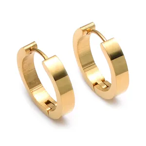 Pendientes de Aro Minimalistas de Acero Inoxidable para Mujeres Hombres Punk Hip Hop Geométrico Liso Huggie Clip Oreja Joyería