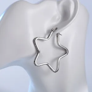 Fashion titanium steel five-pointed star hoop earrings with sparkly crystals for women main view.