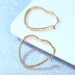 Boucles d'Oreilles Géométriques en Acier Inoxydable Cœur et Ovales Or Argent Incrustées de Strass Créoles pour Femmes Hommes Bijoux Tendance Cadeau