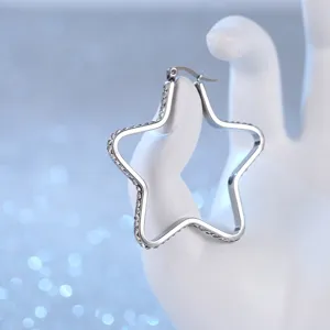 Minimalist star hoop earrings with sparkling rhinestones, stylish stainless steel jewelry for daily wear.