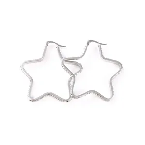 Silver stainless steel star hoop earrings with sparkling rhinestones for women fashion jewelry