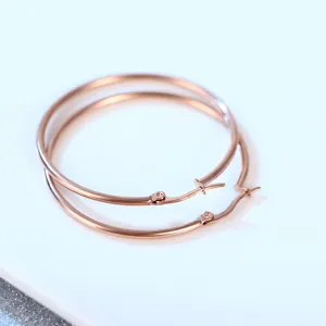 Rose gold stainless steel hoop earrings for women, minimalist large circle jewelry main image