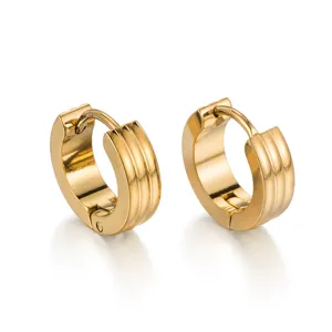 Minimalist Stainless Steel Ribbed Huggie Earrings Unisex Simple Geometric Striped Hoop Earrings Fashion Jewelry Daily Ear Accessories