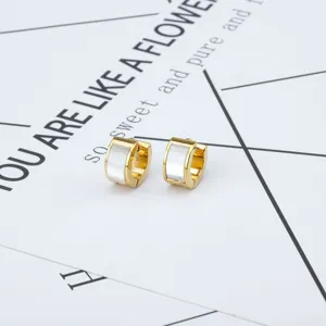 Minimalistische Titaniumstaal Geometrische Oorringen Voor Vrouwen Natuurlijke Witte Schelpinleg Goud Zilver Vergulde Kleine Huggie Oorbellen Sieraden