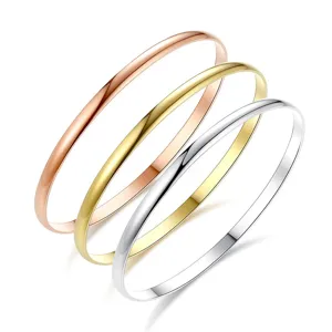 Bracelet Jonc Lisse en Acier Inoxydable Minimaliste Haute Polissage Couleur Unie Simple Classique Rond pour Femmes Hommes Bijoux Cadeau