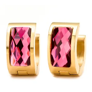 Fashion Stainless Steel Round Hoop Earrings For Women Rhinestone Crystal Huggie Earrings Geometric Jewelry Party Daily Accessory