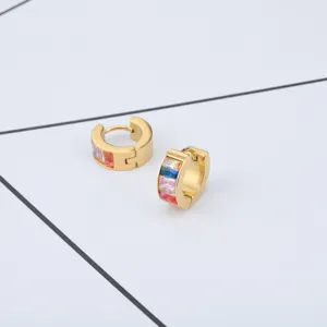 Roestvrij Staal Geometrische Rechthoek Strass Oorringen Gekleurde Zirkonia Huggie Oorbellen Voor Mannen Vrouwen Sieraden Cadeau
