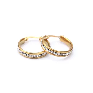 Elegant gold-plated stainless steel hoop earrings featuring sparkling crystal rhinestones.