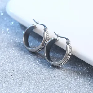 Edle edelstahl doppelreihige kristall creolen ohrringe fuer damen und herren mode schmuck