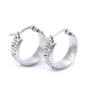 Edelstahl Doppelreihen Strass Creolen, stilvoller Silberschmuck fuer den Alltag.