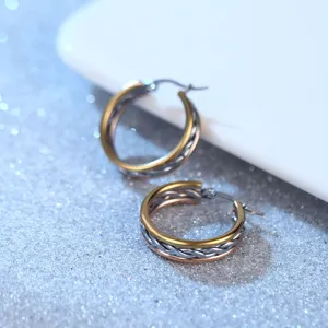 Minimalistisch Edelstahl Dreifarbig Gedreht Creolen Gold Silber Roségold Vergoldet Verflochten Kreis Ohrringe Für Damen Modeschmuck