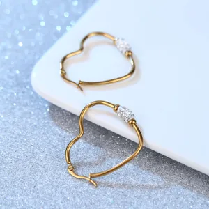 Pendientes De Aro En Forma De Corazón De Acero Inoxidable Diamantes Imitación Mujer