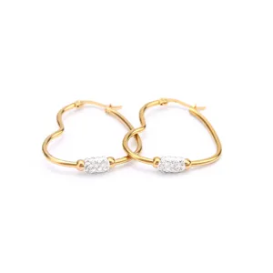 Pendientes de aro en forma de corazón de acero inoxidable dorado con abalorios de estrás.