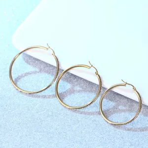 Stainless steel 18K gold plated hoop earrings with white rhinestones for men and women.