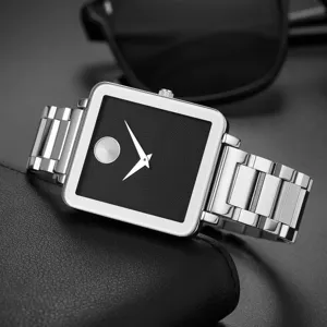 Minimalist Square Quartz Watch For Men Stainless Steel Band Waterproof Fashion Business Wristwatch Luxury Metal Case Analog Watch