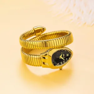 Exquisite details of the gold snake wrap quartz watch, featuring a sparkling dial.