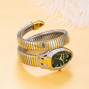 Elegant women's quartz watch featuring a unique coiled snake design and green dial.