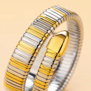 Elegant two-tone spiral snake watch stylish metal quartz timepiece for women detail shot