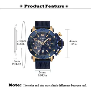 PLADEN Montre Quartz Homme Luxe Chronographe Affaires Sport Bracelet Mesh Etanche Style