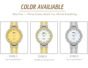 Miss Fox luxury rhinestone women quartz watch with elegant stainless steel mesh strap.