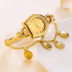 Elegant Horseshoe U-Shaped Women Quartz Watch Exquisite Alloy Metal Chain Bracelet Watch With Flower Pendant Luxury Wristwatch