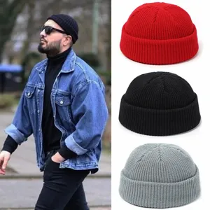 Unisex Casual Ακρυλικό Πλεκτό Καπέλο Docker Μονόχρωμο Χωρίς Γείσο Στρογγυλή Κορυφή Σκούφος Ζεστός Χειμερινός για Άνδρες Γυναίκες