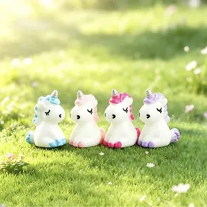 Resin cartoon unicorn figurines set for desktop and moss micro landscape decoration cute