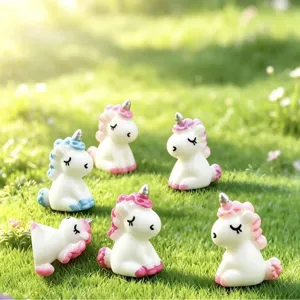 Cute resin cartoon unicorn figurine set for micro landscape desk decoration and moss garden decor.