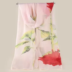 Dames Chiffon Sjaal Roos Bloemen Print Omslagdoek Zonbescherming Strand Reizen Halssjaal Voor Vakantie Winkelen Lichte Sjaal