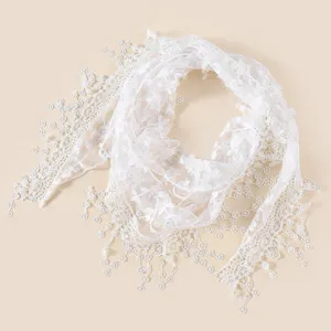 White lace floral triangle scarf hollow summer shawl breathable sun protection beach wrap.