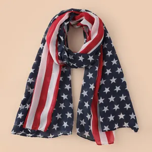 Detailed view of the American flag pattern chiffon scarf, showcasing stars and stripes design.