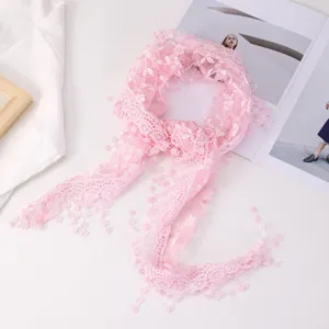Pink lace floral triangular scarf summer breathable hollow shawl women fashion headwear