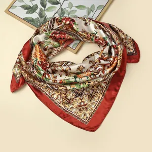 Retro Barok Bloemen Vierkante Zijden Sjaal Elegante Rode Rand Dames Halsdoek Mooi