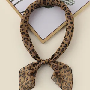 Chic leopard print chiffon square scarf, soft lightweight neck scarf for spring and summer.