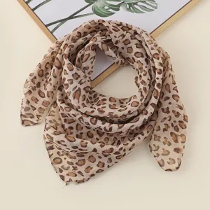 Trendy leopard print square scarf for women, soft chiffon neckerchief spring and summer.