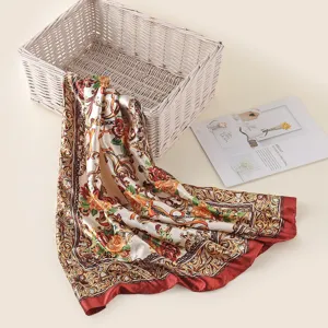 Vrouwen Retro Barok Totem Bedrukt Polyester Vierkante Sjaal Satijn Zijde Gevoel Bloemen Halssjaal Hoofdsjaal Voor Decoratie