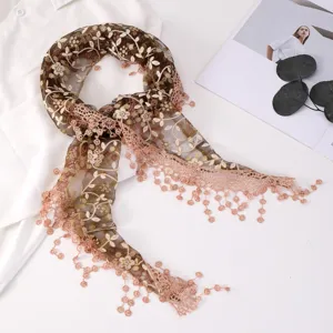 Floral lace triangle scarf summer breathable hollow shawl fashion women beach sun protection wrap