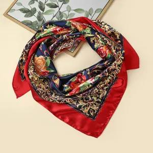 Elegante barok zijde vierkante sjaal met vintage bloemen gouden print en rode rand zomer.