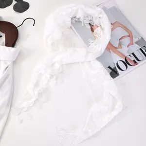 White lace floral triangle scarf, breathable hollow summer shawl and sun protection head wrap.