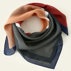 Women's Korean Style Color Block Plaid Square Scarf Chiffon Neck Scarf Elegant Checked Head Scarf For Travel Office Daily Decor