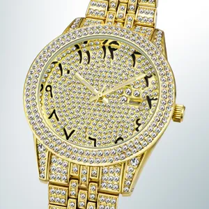 Montre quartz homme strass or chiffre arabe cadran luxueux bracelet horlogerie mode luxe
