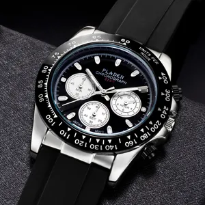 Men Sporty Quartz Watch Luminous Calendar Metal Case Silicone Strap Waterproof Chronograph Round Wristwatch Fashion Trend Casual Daily Men Clock